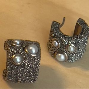 14K Gold & Silver Sand Textured Earrings Unique Vintage Estate Designer Signed